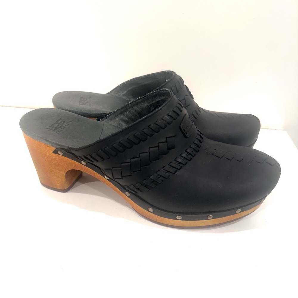 UGG women’s black woven leather clogs with wood heels 7 - Picture 4 of 9